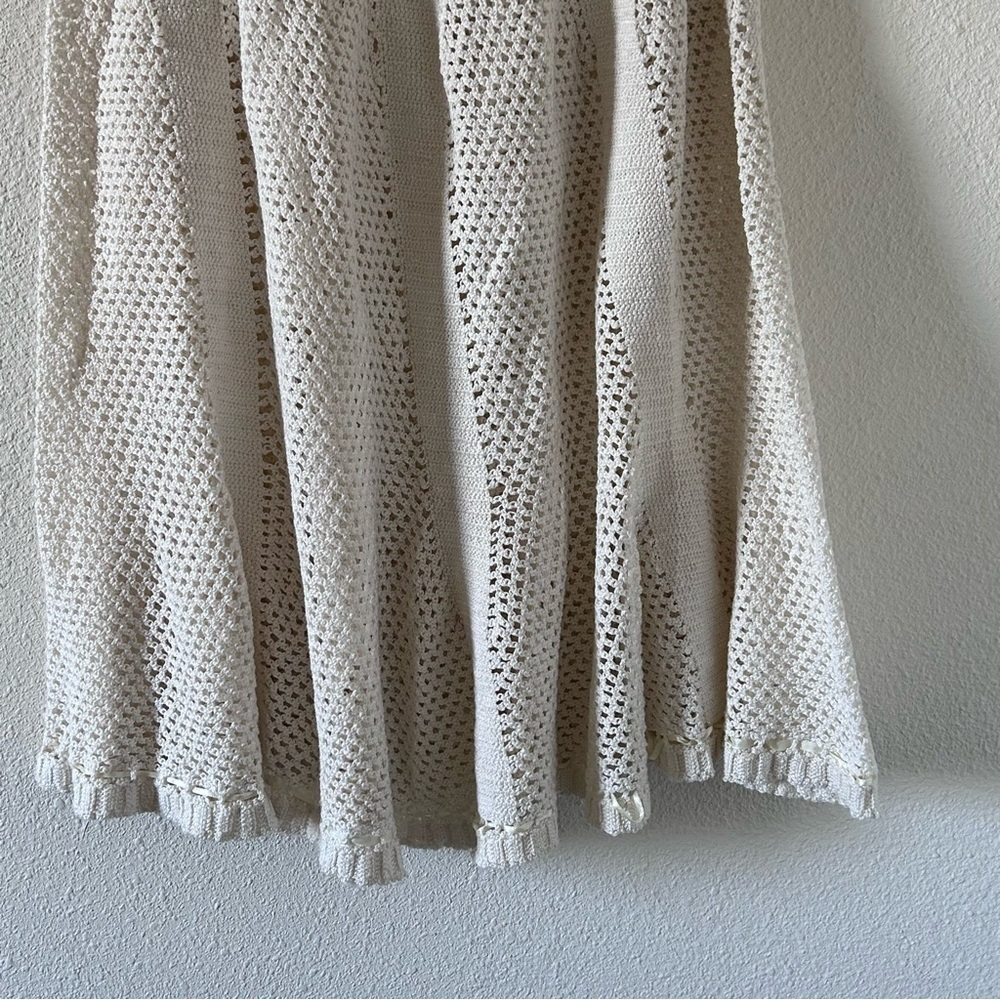 Women’s Knit Midi Skirt Small Cream Crochet Flare Boho Festival Handmade Western - Picture 13 of 13